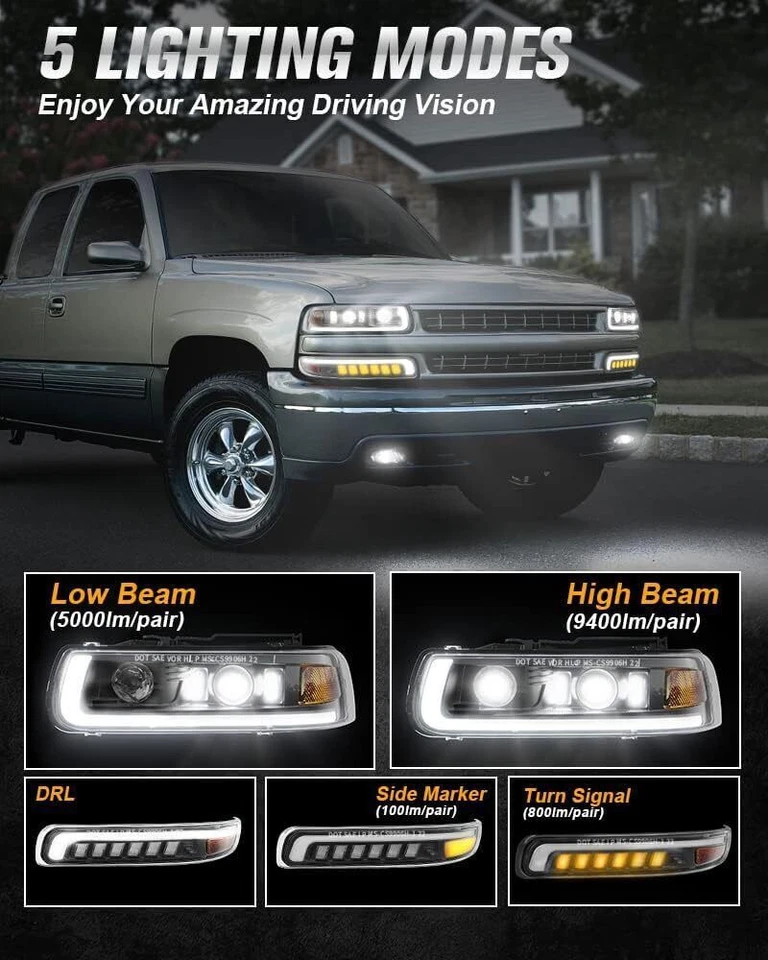 For 2001-2006 Chevy Tahoe Suburban Z71 LED Headlights+Bumper Signal Lamps - Image 3 of 4