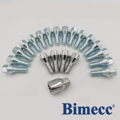M14x1,25 Radschrauben Bimecc (Chrom) x 16 + Schlösser für BMW X6 - E71 E72 F16 G06