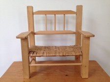 Natural Wood Handmade Woven Teddy Bear Doll Bench Woven Seat 12" Tall 10.5" Wide