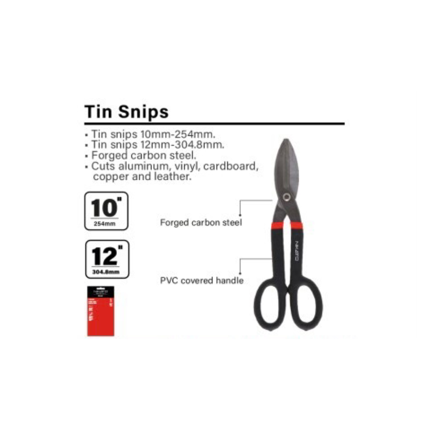 Tin Snips, Forged Carbon Steel, PVC Covered Handle. USA STOCK (Choose Size)