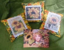 Primitive Vintage SunflowerBowl Fillers-Ornies-Cupboard Tucks-set of 3 & card