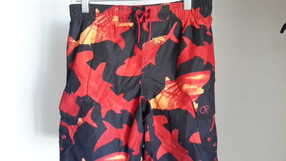 Pantalones cortos de natación Ocean Pacific (OP) para niños talla M 8 rojo con malla de tiburón Foto 2 de 4