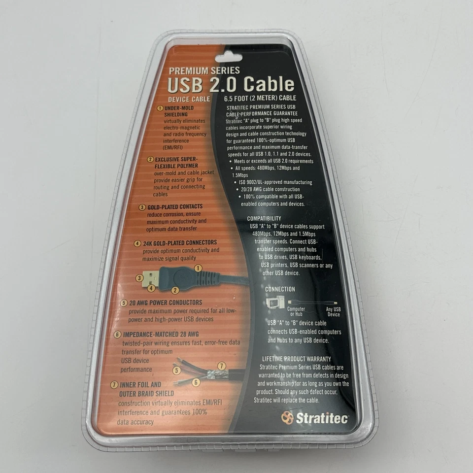 STRATITEC Premium USB 2.0 High-Speed Cable A to B 24K Gold Connectors NEW - Image 4 of 4