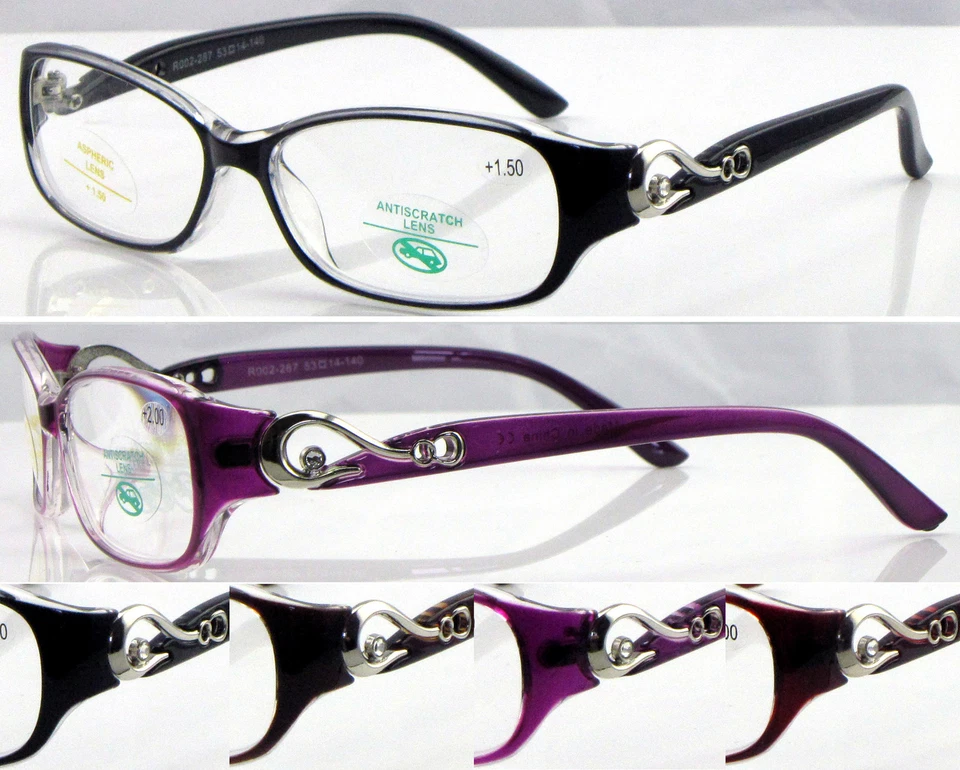 Reading Glasses 0.00~+2.5 Quality Memory Plastic TR90 Diamante Metal Detail L287