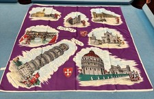 Vintage Italy Souvenir Scarf Firenze Pisa Leaning Tower Duomo Purple 30x30
