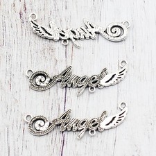 Clearance 30PCS Silver Tone ANGEL Word with Angel Wing Connector Charm CC395