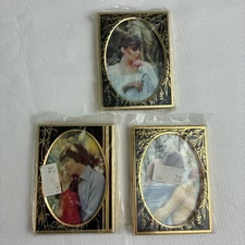 Vintage Mini Picture Frames Made in Hong Kong Black Gold Trim Set of 3 NOS