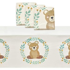 Bear Plastic Tablecloth for Boy Baby Shower Decorations 54 x 108 in, 3 Pack 