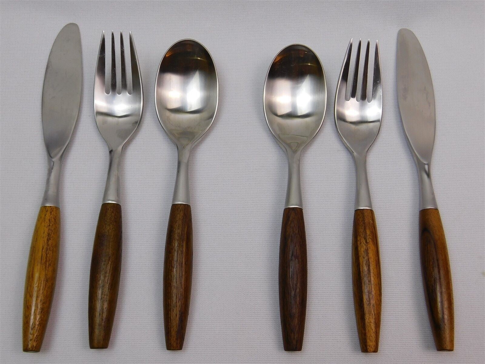 Vintage DANSK 6 Pc Fjord Teak Wood Stainless Service For 2