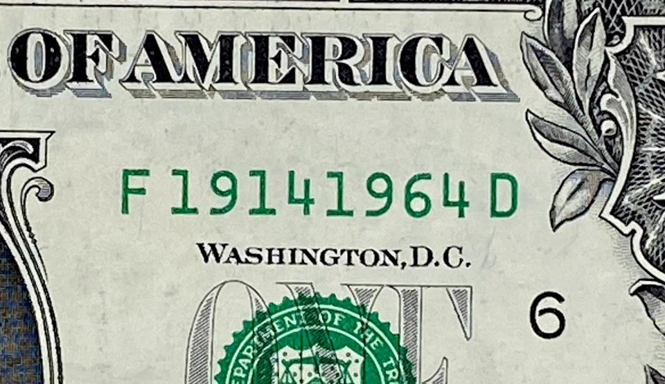 1914 1964 Tombstone Year Note 9s 1s Fancy Serial Number $1 Dollar Bill FRN 2009 - Image 2 of 4