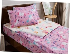 Unicorn Printed Zipper Bedding Sets Lightweight Microfiber Floral Twin Pink