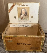 Vintage Wm Penn Wooden Cigar Box 5¢ Straight General Cigar Co. Wear Areas