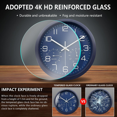 12 Inch Analog Wall Clock with Temperature and Humidity, Battery