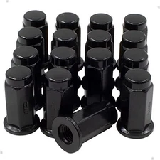  16 Pcs M10x1.25 Thread Flat Seat 28mm 1.10" Long Lug Nuts 14mm Hex Fits Black