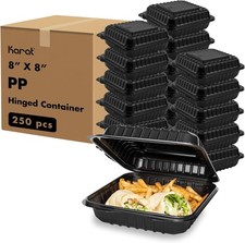 8'' x 8" Black PP Hinged Container 1 compartment - 250 ct