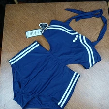 New With Tags Retro Stage Bathing Swimming Suit Navy Size Large Nautical Button