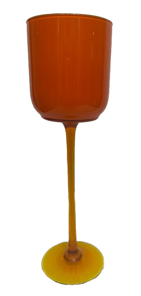 Enorme Compota Alta de Vidrio MCM de Tallo Largo Naranja-Empoli Italiano o Candelabro Foto 4 de 4