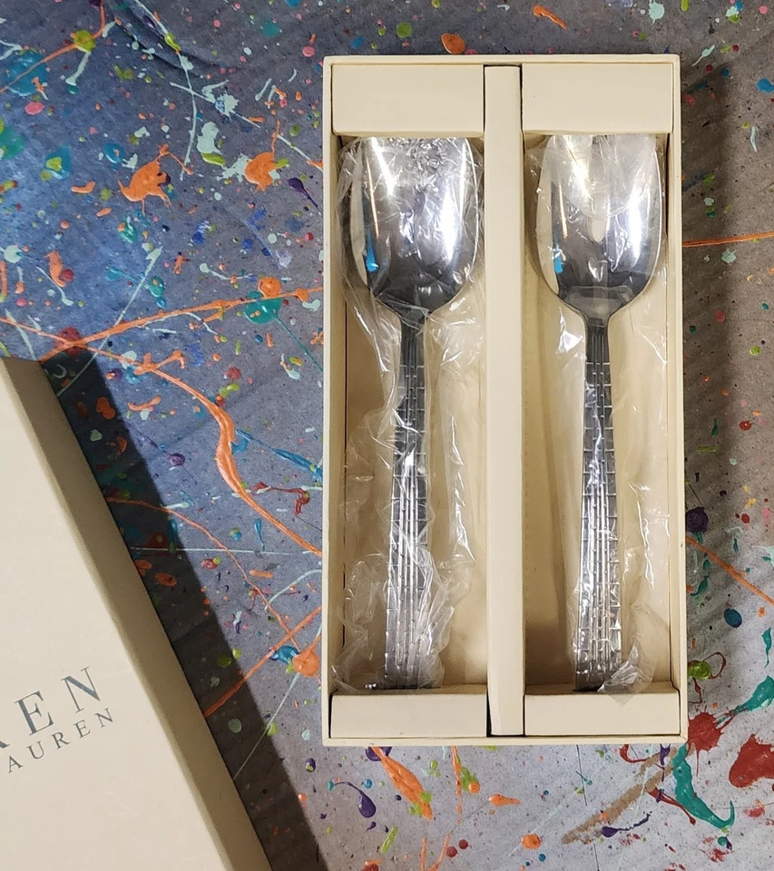 Stainless Steel Ralph Lauren Salad Servers  Spoon And Fork Watchband Design - Image 4 of 4