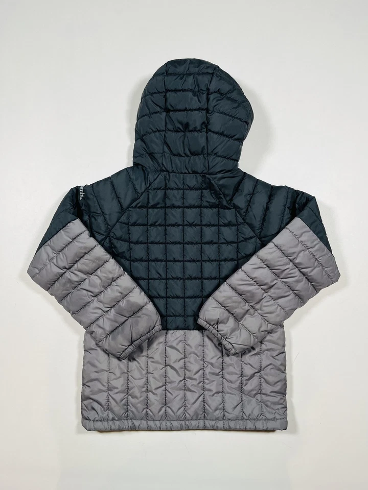 Chaqueta Columbia Juvenil Pequeña 8 Negra Gris Con Capucha Puffer Bloque de Color Cremallera Completa Cálida Foto 2 de 4
