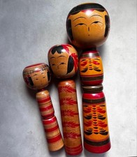 Japanese Kokeshi Wooden Doll Traditional Craft Set 3 Piece Collectible 13+
