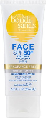 1 x 75 ml Bondi Sands LSF 50+ parfümfreie matt getönte Gesichtslotion - NEU UK