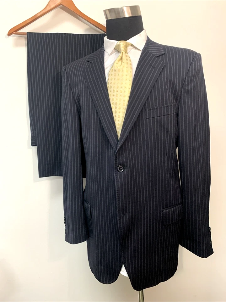DOLCE & GABBANA Blue 2 Bt Flat Front Pin Stripe Suit Made Italy Eur 54L US 44L - Image 2 of 4