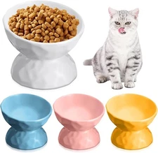 Bokon 4 Pcs Ceramic Raised Cat Bowl 6.8 oz Pet Food Bowl Anti Vomiting Pet Elev