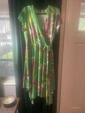 Mlle Gabrielle Women's Tropical Maxi Dress V-Neck, Short Sleeve, Size 1X