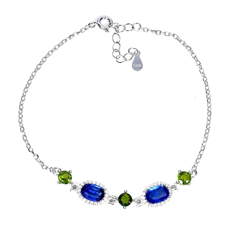 Pulsera de plata de ley 925 ovalada cianita 7x5 mm cromo diopsido piedras preciosas 7 pulgadas Foto 2 de 4