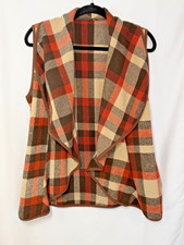 Vintage-Style Brown Orange Plaid Sleeveless Vest Size L