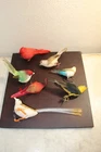 Vintage Lot 7 Cotton Spun Feathered Birds w/ Wire Feet Christmas /Easter Craft