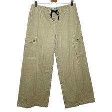 Kik Girl 90s Y2K Khaki Drawcord Skater Baggy Rave Cargo Wide Leg Pants Small