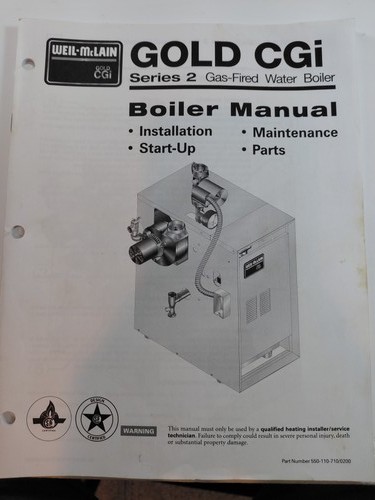 Weil-McLain GOLD CGi Series 2 Gas-Fired Water Boiler Manual Installation Parts