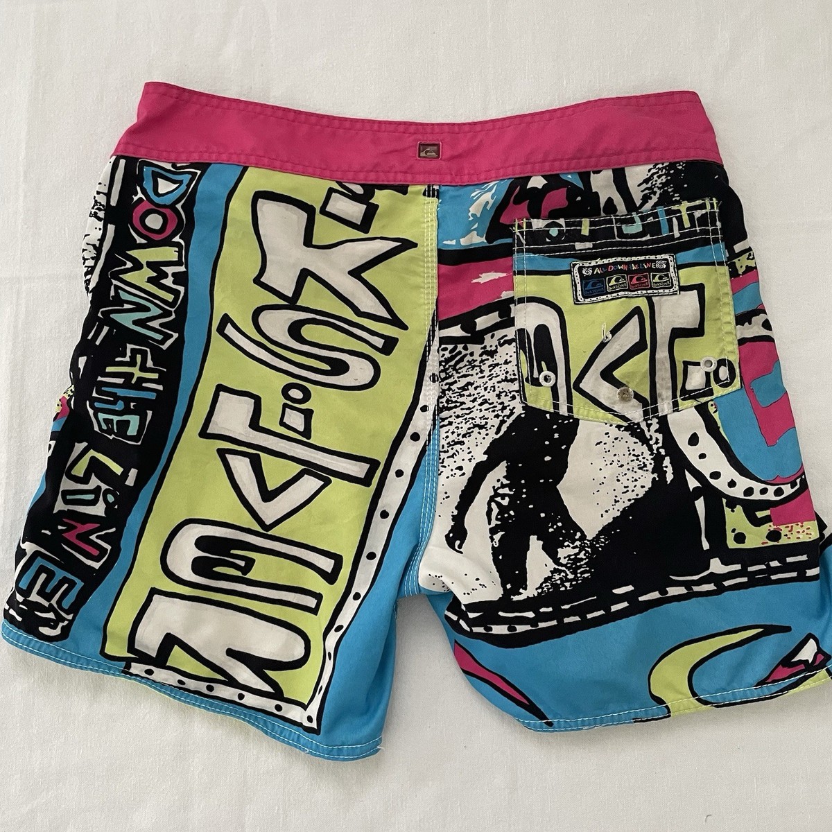 Vintage Quiksilver Men Boardshorts 90s Sz 32 Neon Surf Skate Fixd