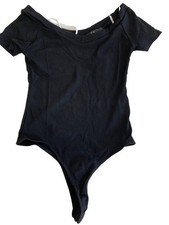 Lulu's Short Sleeve Ribbed V Neck Black  Bodysuit Small NWT