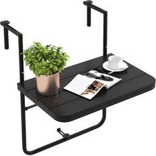 Black Height Adjustable Balcony Railing Table with Foldable Design, Waterproof