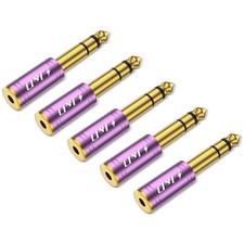 J D 5-Pack 1/4 to 1/8 Headphone Adapter, 6.35 mm 3.5 Stereo TRS Purple