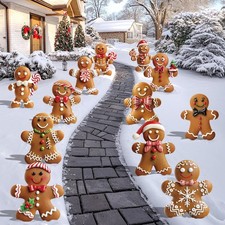 12-Pack Christmas Gingerbread Man Yard Signs  Stakes Garden Decor New