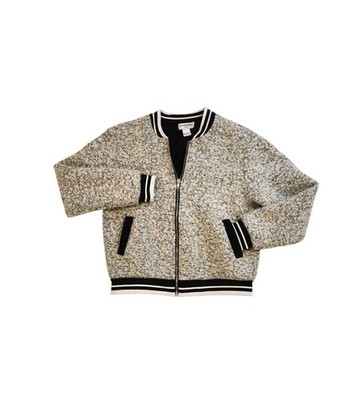 Glamorous Cashmere Blend Bomber Jacket   Black & White Knit, Size S