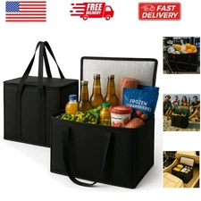 2-Pack, XL-Large Insulated Grocery Shopping Bags, Black, Reusable Bag,Thermal...