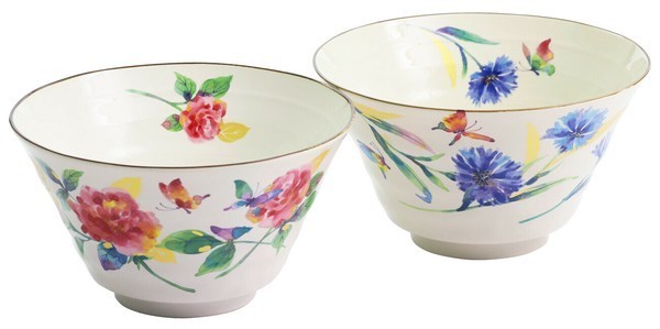 Juego de cuencos japoneses Mino Ware par de ramen 'Floral Butterfly' en...
