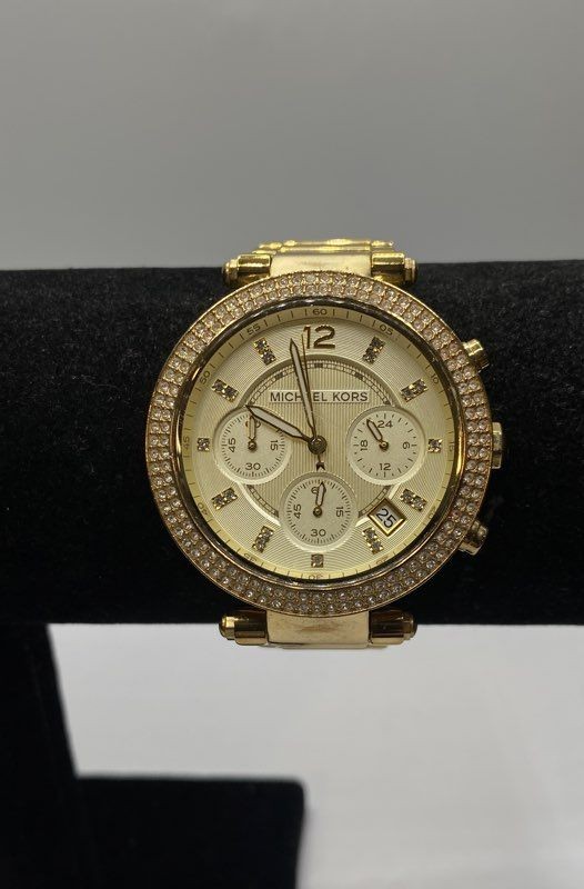 Women's Michael Kors Crystal Bezel Chronograph Stainless Steel 38mm Watch 120.7g