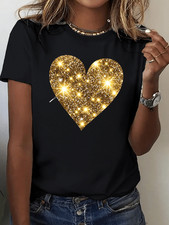Women's T-Shirt Heart Graphic Soft Loose Casual Top Comfortable Pullover Tops♪