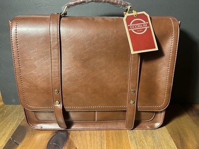 ECOSUSI Brown Vegan Leather Messenger Briefcase Laptop Bag Vintage Style NWT