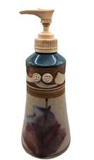 Vintage Studio Art Pottery Liquid Soap Pump Dispenser Teal Maroon Brown McKee 8"