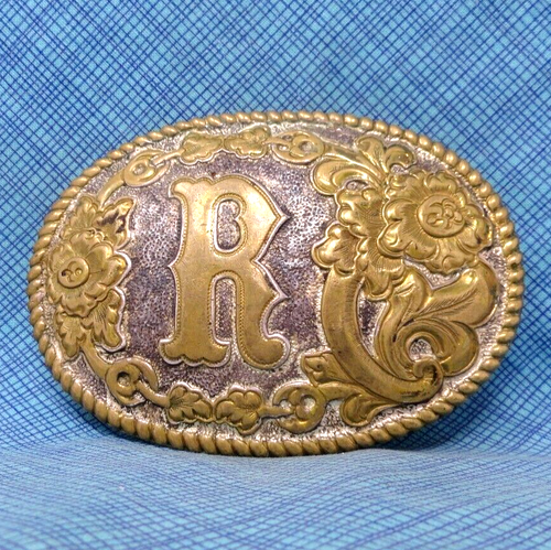 R Gürtelschnalle funktionstüchtig Cowboys Western Initiale R Monogramm Vintage 80er Crumrine.QRT644 - Bild 6 von 11