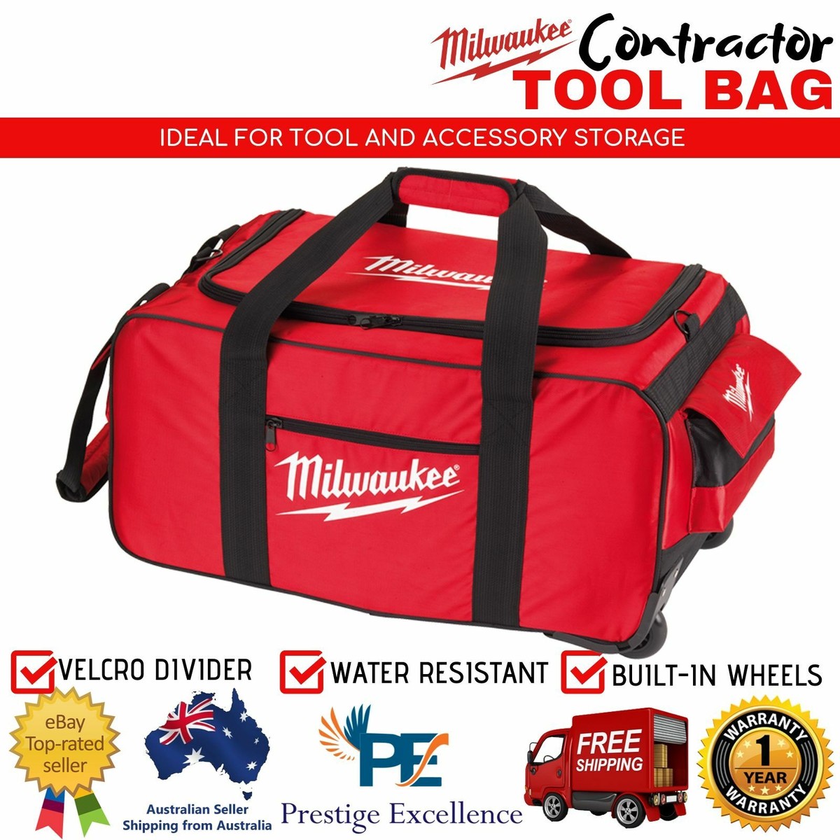 Milwaukee XL Large Tool Bag w/ Wheels Contractor Wheelie Roller