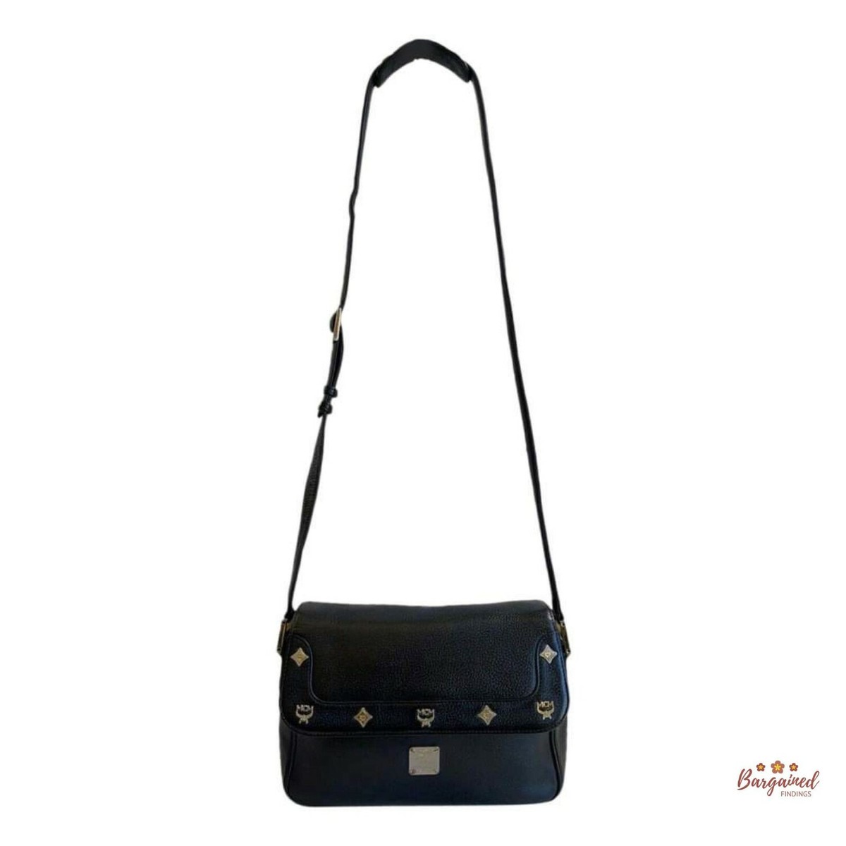 小物 MCM Authentic MCM Vintage Black Leather Studded Logo Motifs Small Flap