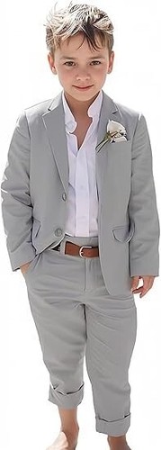 Linen Boy's Suits Casual Summer Beach Formal Tuxedo Blazer Pant Slim Fit 2 Piece - Picture 14 of 18