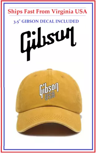 New Vintage Style Gibson Guitar USA Hat Baseball Cap Yellow Rock  Les Paul GS ES